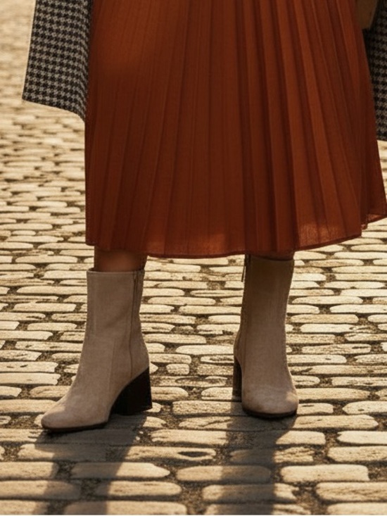Blondo Salome Waterproof Taupe Suede Block Heel Ankle Boot Sz 8.5 Quiet Luxury - Picture 3 of 13